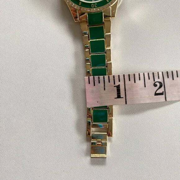 NIB Bebe Emerald Green & Gold Watch Earrings Locket Set - Picture 11 of 14